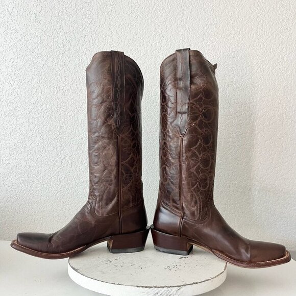 Rod Patrick Womens Cowboy Boots 10A Brown Perro Loco Leather Blunt Toe Tall Top - Picture 7 of 12